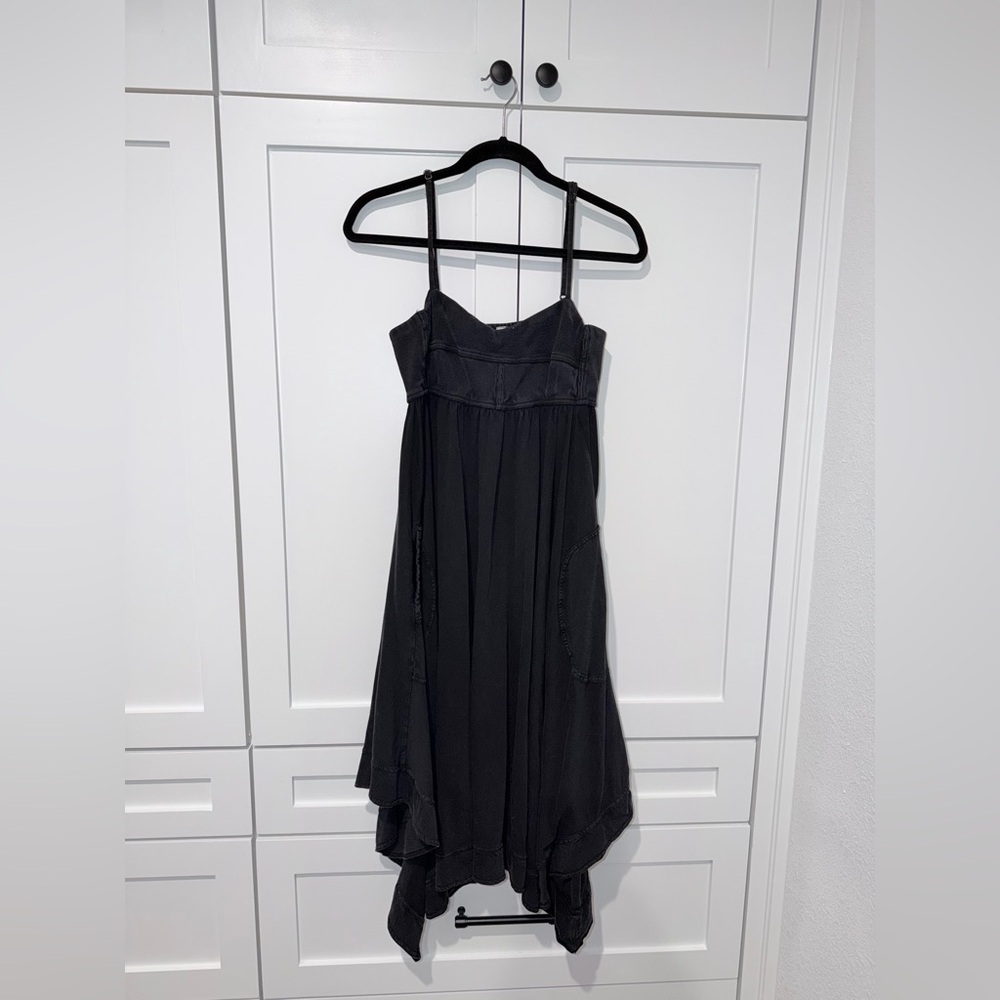 Elegant Black Asymmetrical Spaghetti Strap Dress